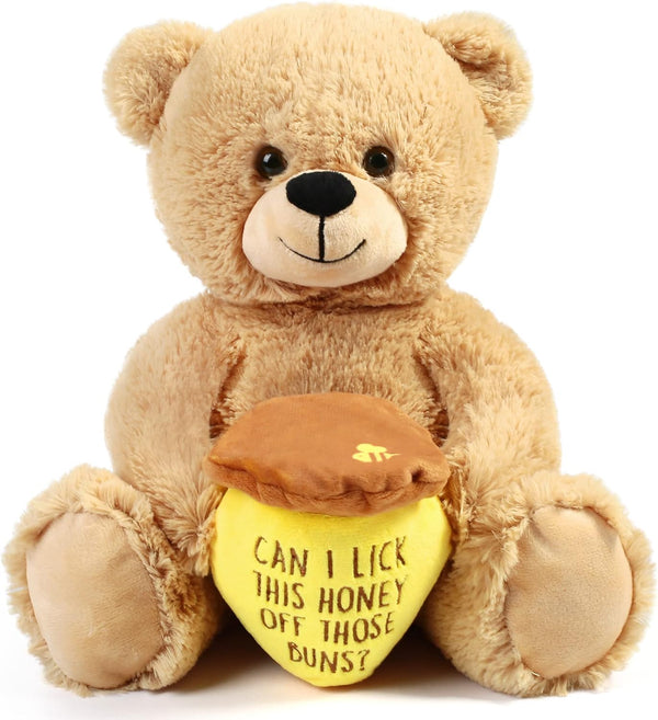 BenBen Valentines Day Teddy Bear, 12 Inch Funny Stuffed Animal Plush Toy with Honey Pot for Her