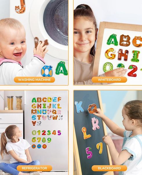 Magnetic Letters and Numbers Fridge Magnets, 26 Uppercase Letters and 0-9 Numbers, Animal Alphabet Toy Set for Kids