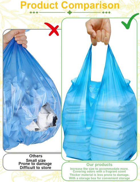Box,96 96 (23"x18") Large Adult Diaper Disposal Bags with Wall Mount Storage Pcs Blue & Pcs yellow Adult Diaper