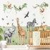 Jungle Safari Animal Wall Decals for Kids Room - Wildlife Wall Stickers Giraffe Elephant Leopard Zebra Monkey Removable