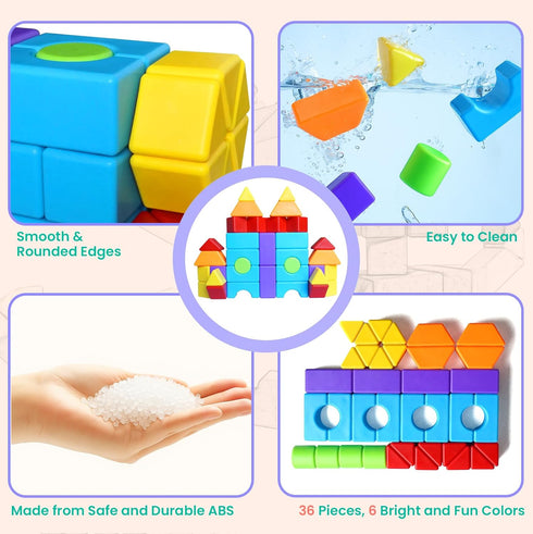 1.65 Inch Set 4 5 6 36PCS Magnetic Building Blocks in Multiple Shapes, Montessori Magnetic Block for Kids Ages and Up