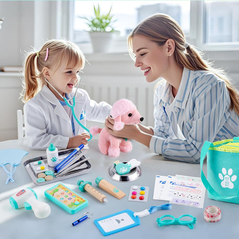 37PC 3-5, Sundaymot Doctor Kit for Kids, Pretend Play Doctor Toys, Doctor Kit for Toddlers with Dog Toy, Medical Bag