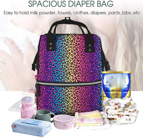 TZTTZT Backpack, Mommy Bright Leopard Rainbow Print Diaper Bag Toddler Baby Girl Boy Diaper Bag for Mom Dad, Bags