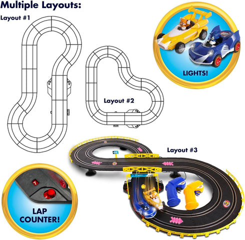 NKOK Sonic & Tails RC Slot Car Set - Black Vehicle, Figure-8 Track, Lap Counter, Perfect for Kids Ages 5 and Up