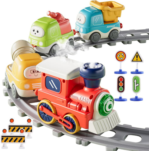 Sotodik Set Electric Train for Toddlers,Train Toys with Lights,Realistic Music Sound, Steam Spray,Traffic Sign