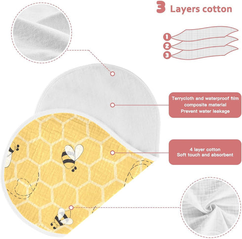 YYZZH 4 Pack 100% Cute Bee On Honey Yellow Honeycomb Muslin Burp Cloths for Baby Cotton Baby Washcloths Bibs for Boy