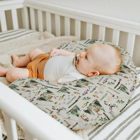 Fishing Hunting Baby Nursing Pillow Covers for Boy Girl Bass Fish Deer Paws Green Trees Nursery Pillowcase