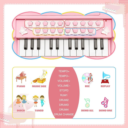 24 1 2 3 4 5 (24 Love&Mini Piano Keyboard Toys for Girls - Keys Toddler Piano Music Toy Instruments with MicrophonePink