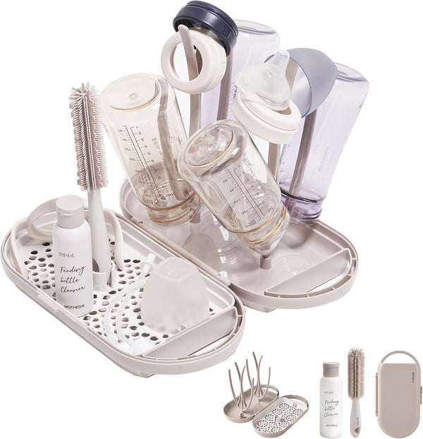 MOTHER-K Travel Baby Bottle Drying Rack Set - Baby Bottle Cleaner Kit