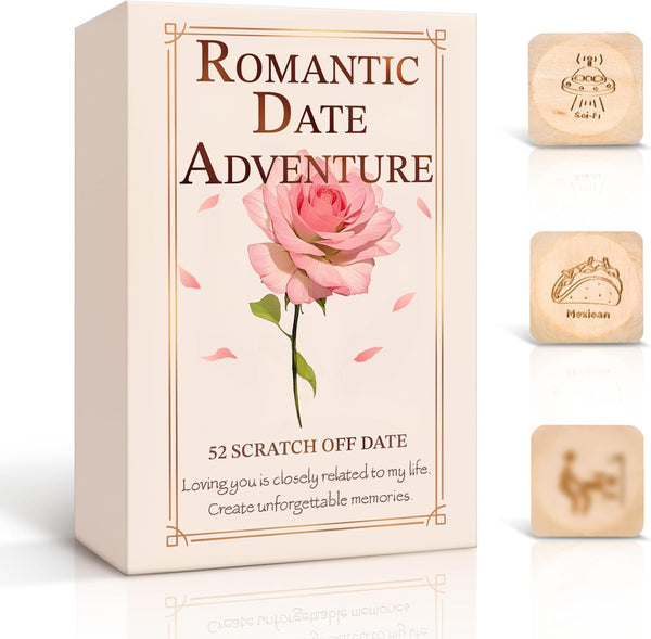52 Date Ideas and 3 Decision Dice - Romantic Couples Gifts for Newlyweds, Memorable Dating Card Games