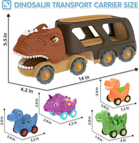 2-4 4 2 3 4 5 Toys,2 3 4 5 Dinosaur Toys for Kids Boys,Dinosaur Car Carrier Truck Toy with Pull Back Dino CarDinosaur