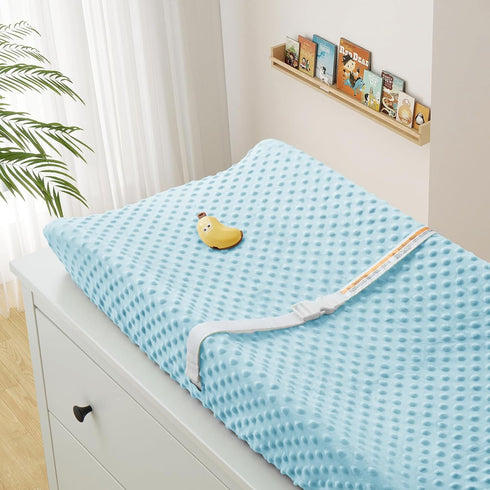 Homiest 2 Pack Changing Pad Cover, White + Light Blue Changing Table Sheets, Ultra Soft Fleece Minky Dot Fabric
