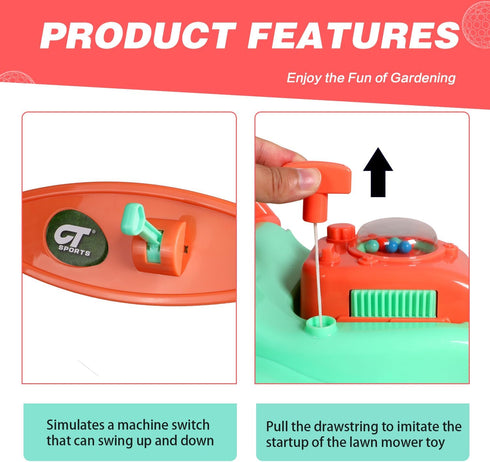 Kids Lawn Mower, No Batteries Required Toddler Lawn Mower with Realistic Grass-Cutting Action and Sounds for Outdoor