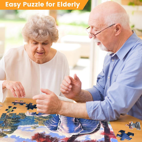 100 Piece Jigsaw Puzzle for Seniors - Elephant Forest Large Piece Puzzles for Alzheimer's Activity 15" x 19"