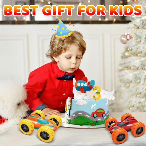VONZAWAY 3-5 3 4 5 360 4WD Car Toys for Ages Boys, Push and Go Monster Truck Toys for Year Old Kids, Double-Sided Flip