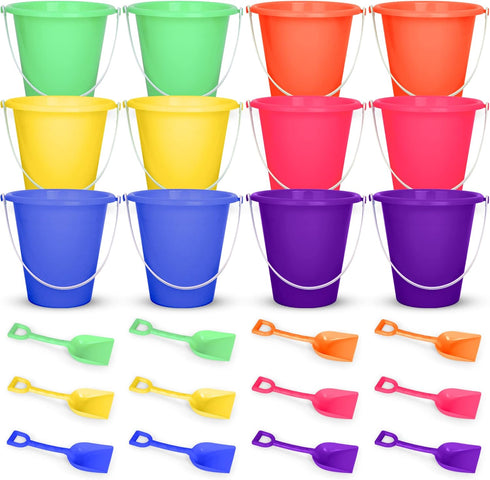 Beach Sand Toy Set - 12 Sets of Buckets and Shovels, Plastic Beach Buckets & Shovel Tools