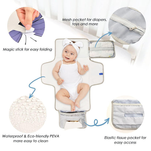 Grkkuti Purple Butterfly Portable Diaper Changing Pad Foldable Compact Diaper Changing Mat with Built-in Pillow Baby