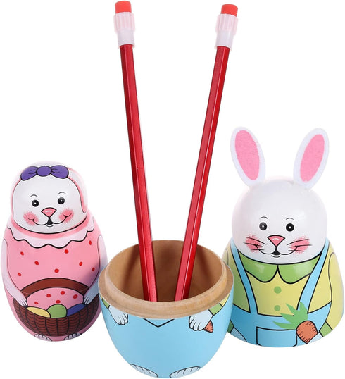 Yoption 5Pcs Russian Matryoshka Dolls, Handmade Wooden Rabbit Bunny Nesting Dolls Set for Kids Christmas Gift