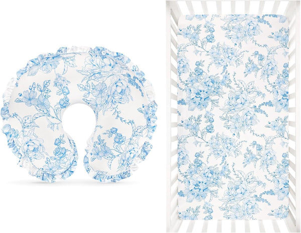 DILIMI Fitted Crib Sheets and Nursing Pillow Cover for Baby Boys and
