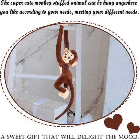 35.4" Hanging Monkey Stuffed Animals Plush Brown Cute Monkey Toy for Kids Adults