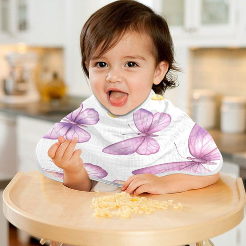 YETTASBIN Pink Purple Butterflies Muslin Baby Burp Cloth, Super Soft Absorbent Cotton Burp Rag Baby Bibs Feeding Cloth