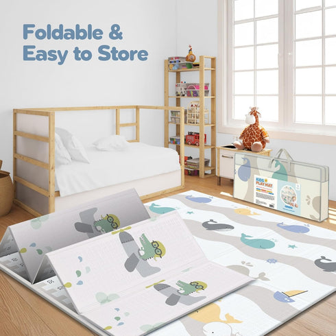 79x71 6-12 Tummy Motherly Haven Foldable Baby Play Mat for Floor, Extra Large Reversible Foam Play Mat for Babies
