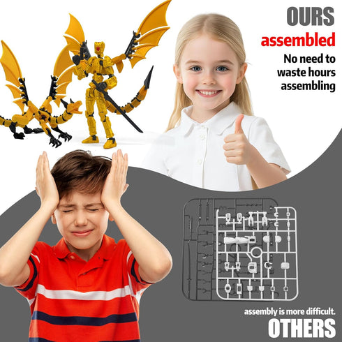 KAMOVNY T13 3D Robot Action Figure with Dragon Printed Mecha Toy, Multi-Jointed Movable, DIY Weapon Accessories