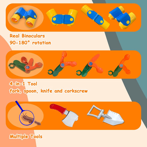 MITCIEN Kids Camping Set with Play Tent, Campfire, Binoculars, Oil Lantern, and Pretend Cutting Fruits for 3-5 Year Olds
