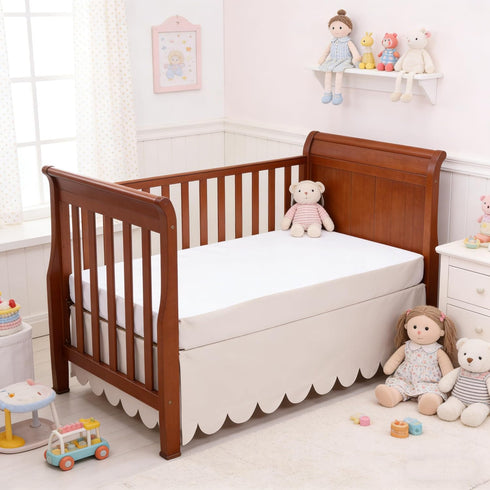 100% 400 Count 52"X28" 14" Scallop Edge Crib Skirt Ivory, Egyptian Cotton Thread Crib Skirt Dust Ruffle,Double