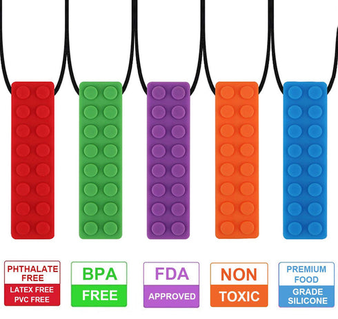 Chew Necklace, Sensory Chew Necklace Bundle for Kids with Teething, ADHD, Autism, Oral Motor Needs (5 PCS)