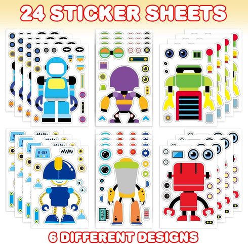 ArtCreativity Make Your Own Robot Character Sticker Assortment, Set of 24 Sheets for Kids' Arts ‘n Crafts Activity