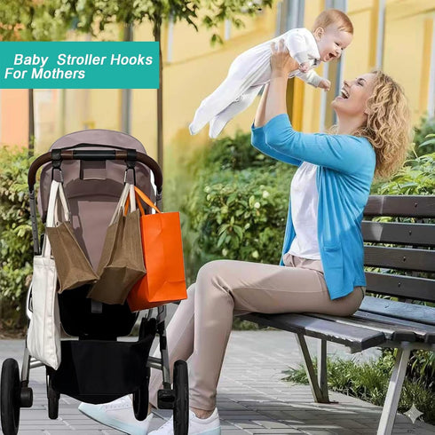 horuce 2 Pack 2 Stroller Hooks with Silicone Bottle Holders - Heavy Duty Aluminum Carabiner Clips & Universal Silicone