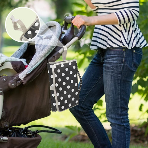 Gravopti Portable Diaper Changing Pad, Waterproof Baby Changing Pad with Built-in Pillow, Black and White Polka Dot