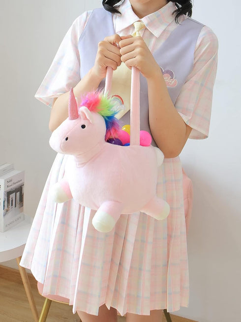 DearSun 3D Unicorn Plush Basket, Halloween Trick or Treat Baskets, Cute Candy Bucket for Kids Gift Decoration