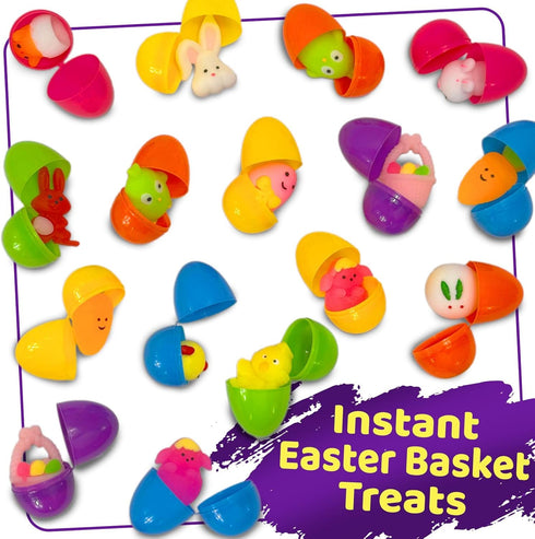 stargo 36 Pack Colorful Prefilled Easter Eggs bulk with mochi Squishy Easter toys - Plastic easter Eggs with squshies