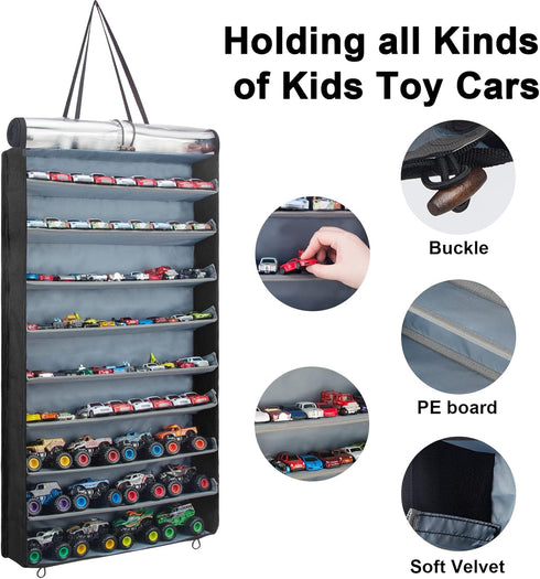 KISLANE Dustproof Hanging Display Case for Toy Cars, Matchbox Cars, Monster Trucks, Rectangular-Black