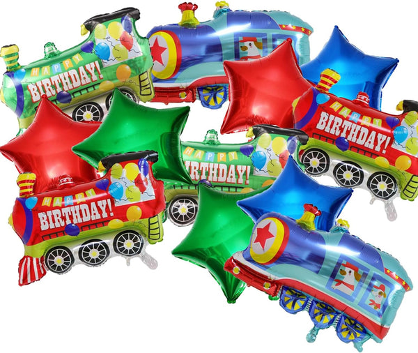 SKIRUP Happy Birthday Train Star Balloon Set, 12 Pcs, Birthday Gift, Party Decoration