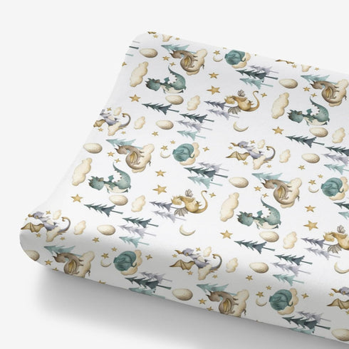 Watercolor Cute Dragon Fairy Tale Changing Pad Cover for Baby Boy, Soft Stretchy Safe Snug Fitted Diaper Change Table