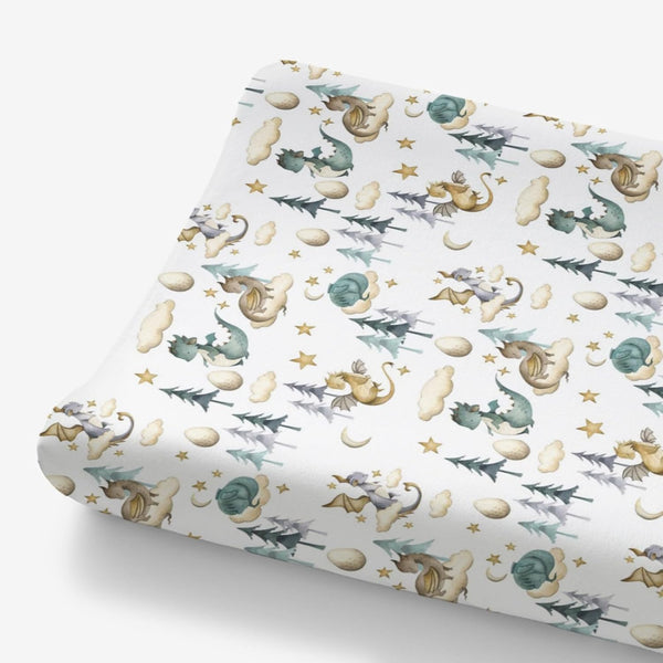 Watercolor Cute Dragon Fairy Tale Changing Pad Cover for Baby Boy, Soft Stretchy Safe Snug Fitted Diaper Change Table