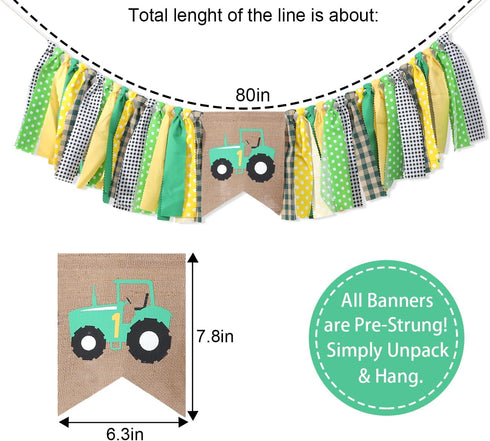 TUTOTU 1st Farm High Chair Banner - Green Tractor Birthday Party Decoration