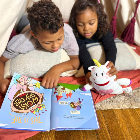 The Tooth Brigade Book and Sprinkles Unicorn Tooth Fairy Pillow Bundle - Interactive Set with 8" Plush Toy and