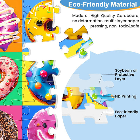 100 Pieces Puzzles for Kids Ages 4-8, Delicious Donuts Jigsaw Puzzle, Large 100 Piece for Toddler Children
