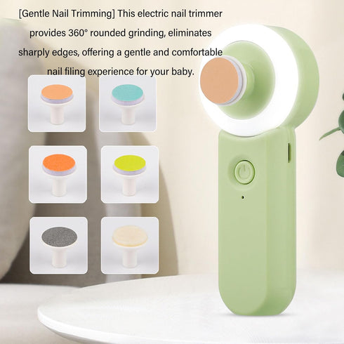 Rushbom Trimmer 2 6 Baby Nail Speeds Grinding Pads Electric Nail File with Light for Newborn Infant Toddler Kids Adults