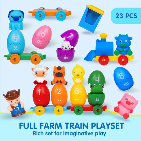 1 2 3 Count Set 8 1 ESPRAY Toddler Learning Toys for Years Old, Matching & Sorting Montessori Farm Train with Farm