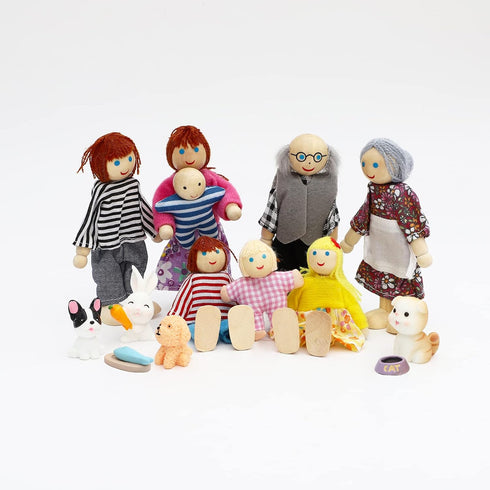 ONEST 15 Pieces Wooden Dollhouse Family Set Mini People Figures Sets Dollhouse Dolls Wooden Doll Family Pretend Play Figures Accessories for Pretend Dollhouse Toy