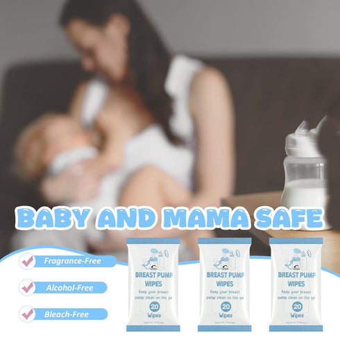 6 Pack 120 Count Threlaco Breast Pump Wipes Clean and Irritant Free Resealable Convenient Breast Pump Cleaning Wipes