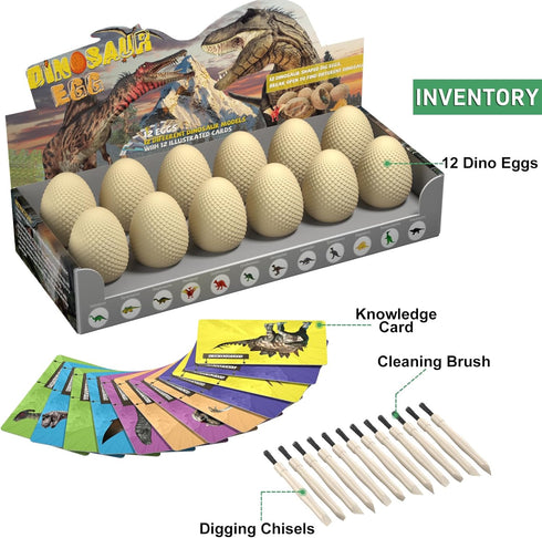 EARTH'SCODE Dinosaur Eggs, 12 Pcs Excavation Dig Kit, Dinosaur Toys for Kids, Party Gifts for Ages 6-12