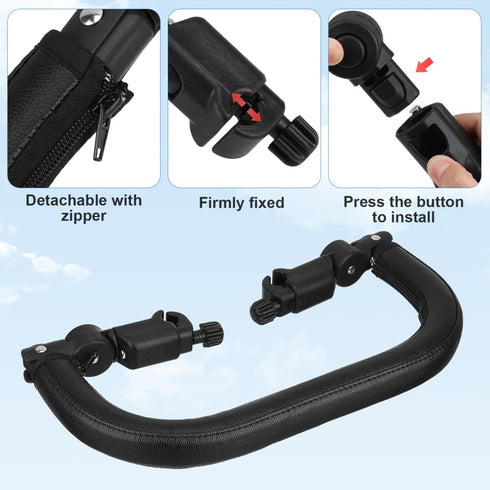 Universal Black PU Leather Stroller Armrest - Detachable Bumper Handle for Baby Strollers