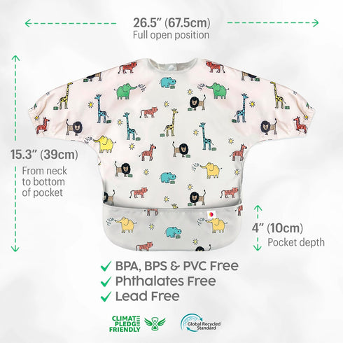 Waterproof Baby Bib for Eating, Mess-Proof Wearable Smock Bib Apron