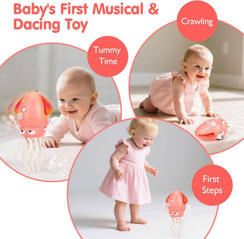 Tummy 1 hahaland Time Toys, Dancing Squid Toy Musical Moving Crawling Baby Toys Developmental Funny Gifts for Babies